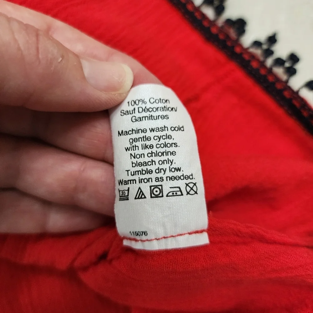 J. Crew Red Navy Blue Embroideeed Pom Pom Tunic Cotton Top Size S Women - Picture 2 of 8